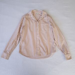Aerie Tan White Striped Long Sleeve Button Down Shirt